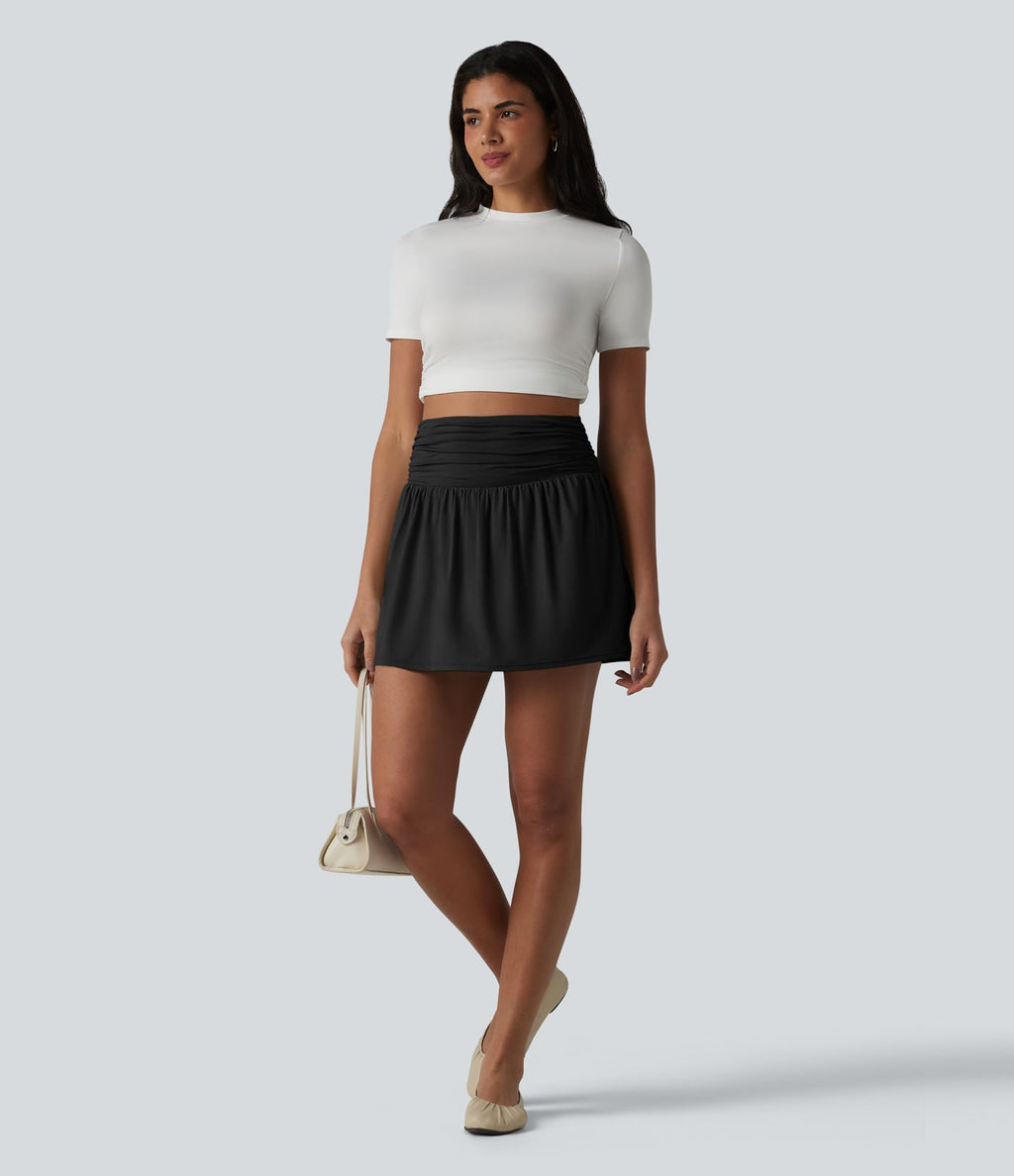Jupe casual micro mini 2-en-1 taille haute avec poches