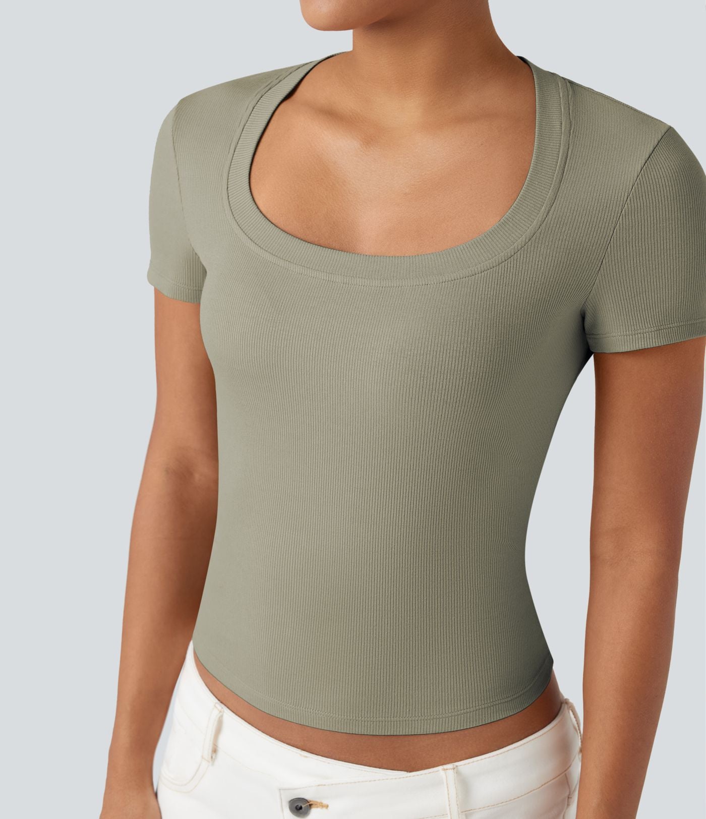 T-shirt décontracté maille côtelée manches courtes