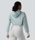 Veste de running 3-en-1 déperlante à capuche avec trous pour les pouces, ourlet arrondi et poches