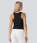 Débardeur de yoga Cool Touch à col rond, dos nageur, fronces et soutien-gorge intégré