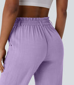 Pantalon capri effet lin taille haute avec poches zippées