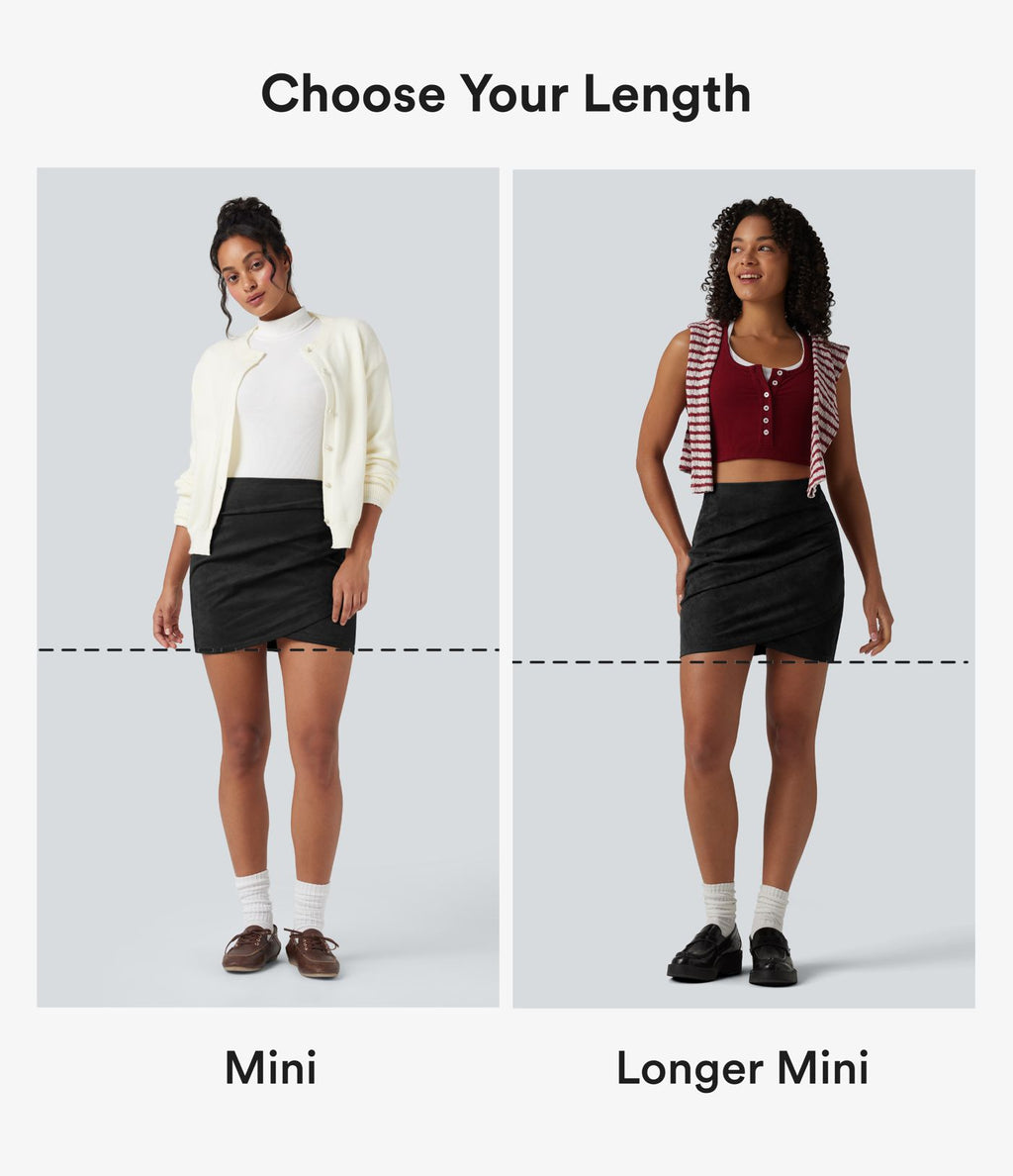 Jupe mini moulante décontractée effet daim taille haute froncée à ourlet croisé