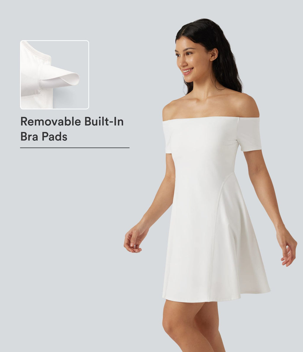 Robe mini SoftlyZero™ Plush épaules dénudées à manches courtes, maintien intégré, bonnets B à E