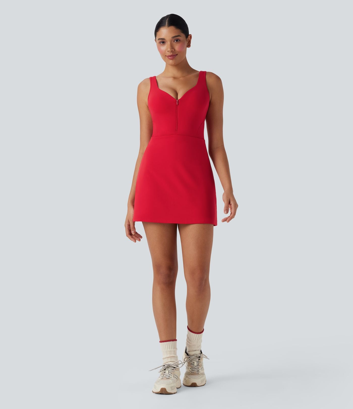 Robe de yoga active 2-en-1 Softlyzero™ Plush dos nu avec bonnets moulés push-up fermeture éclair bretelles ajustables et poches - Easy Peasy