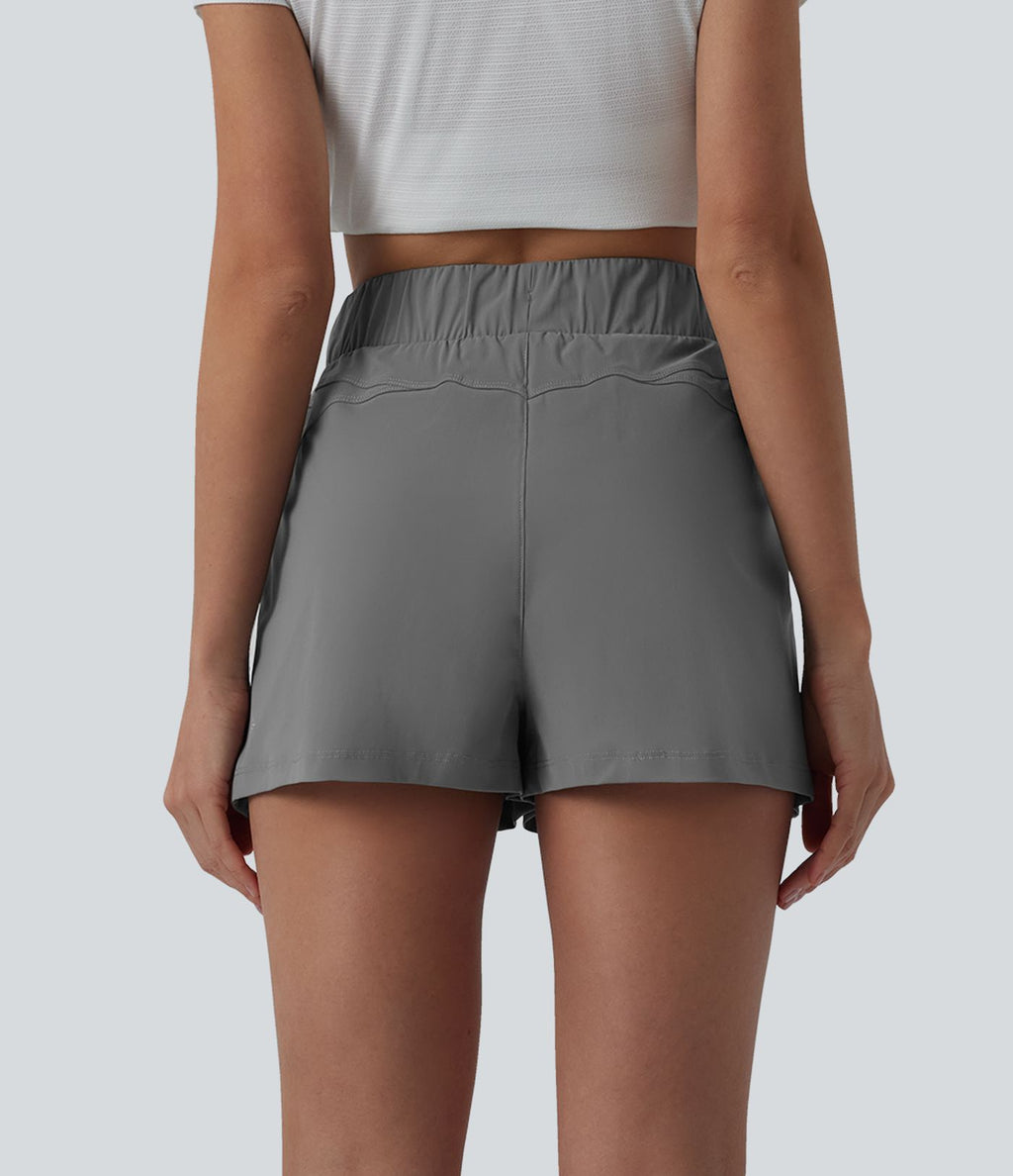 Short de running taille haute effet frais InstantCool et séchage rapide avec poches,cordon réglable, 6,5 cm, protection solaire UPF40+
