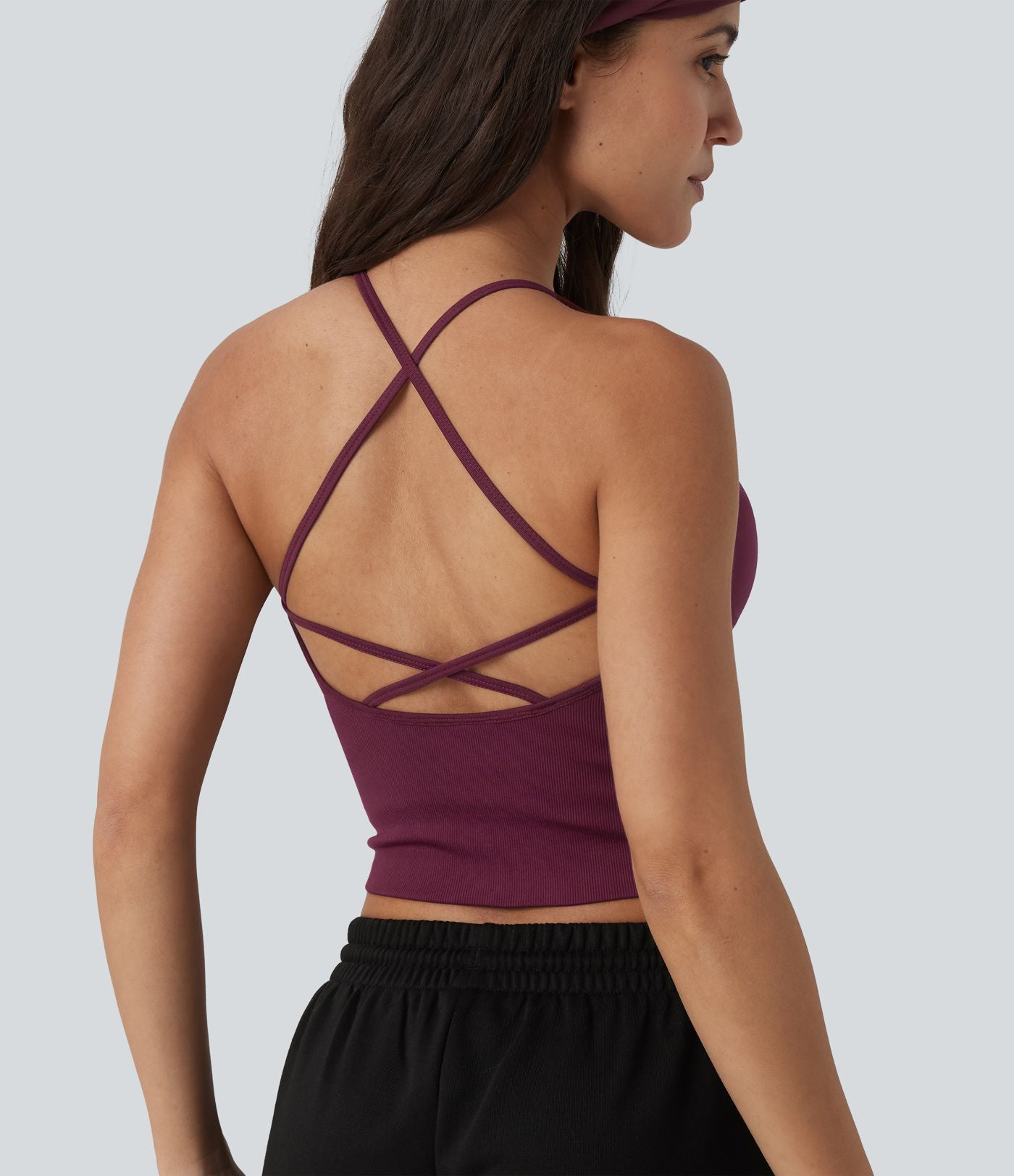 OneForm Seamless Flow Débardeur de yoga crop dos nu croisé décolleté en V profond avec soutien-gorge intégré