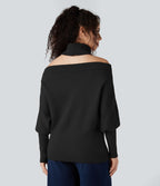 Pull col montant épaules dénudées manches chauve-souris longues