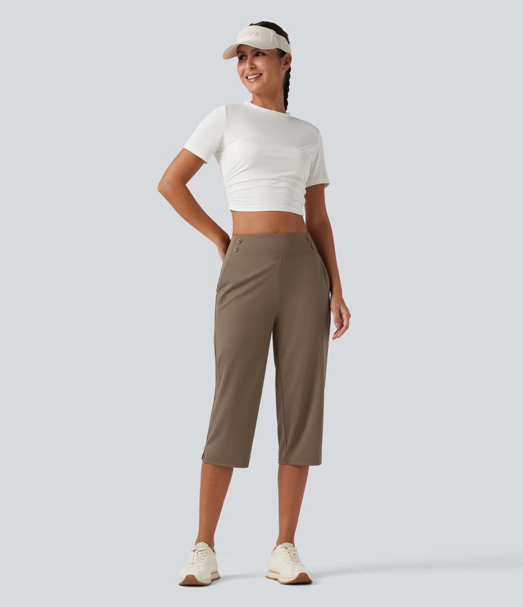 Pantalon de golf capri taille mi-haute avec poches, séchage rapide, protection solaire UPF 40+