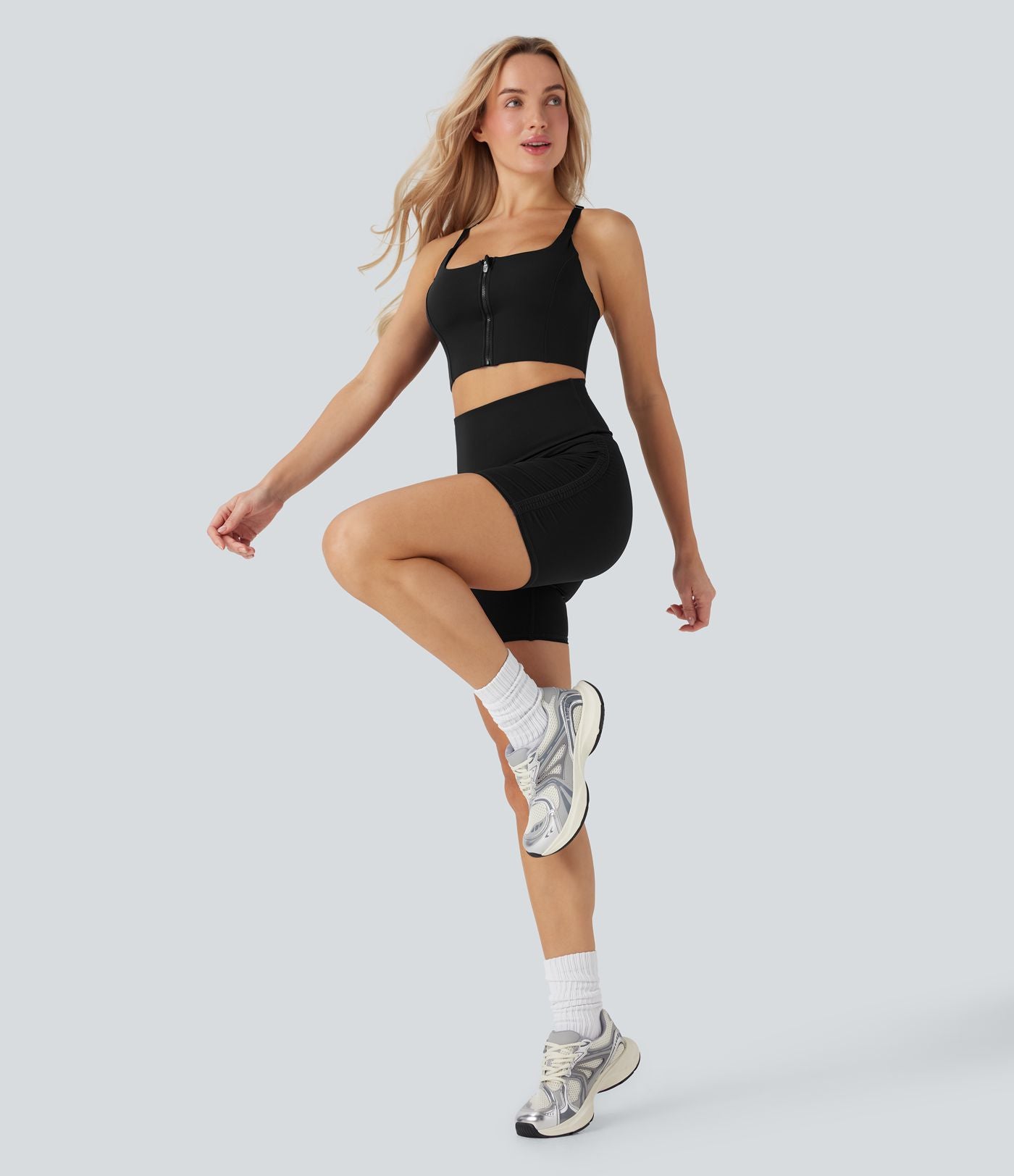 Short cycliste 12,5 cm de course gainant taille haute avec fronces et séchage rapide SoftlyZero™