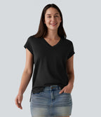 T-shirt casual col V manches courtes