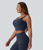 Débardeur de yoga cropped Halara UltraSculpt™ à doubles bretelles dos torsadé ouvert avec soutien-gorge intégré – Bonnets E-G