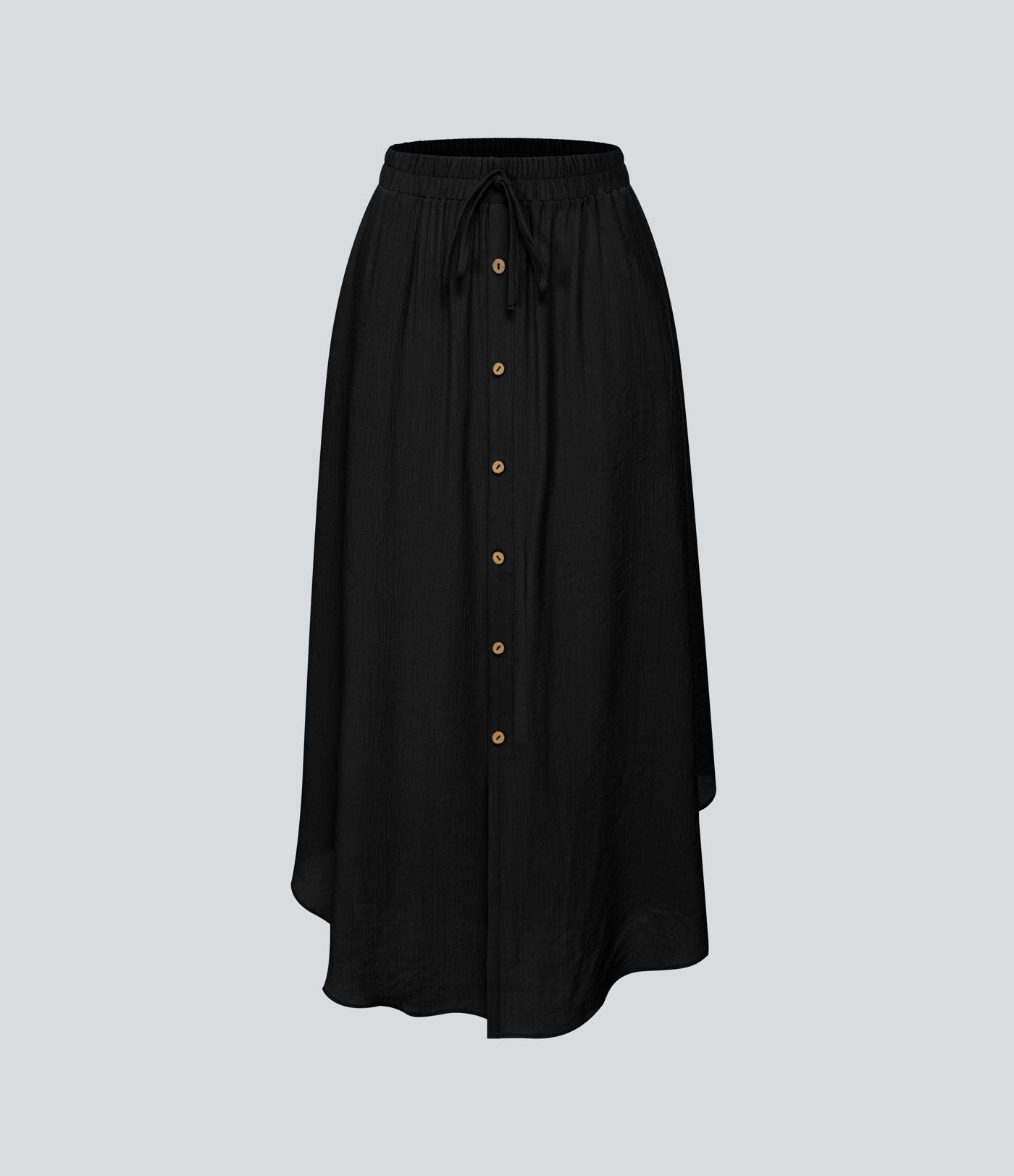 Jupe Midi Fluide Taille Haute Cordon de Serrage Boutonnés Poches Latérales