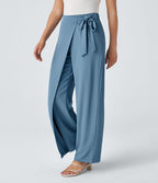 Pantalon Tailleur Large Fluide Taille Haute Fermeture Éclair Invisible