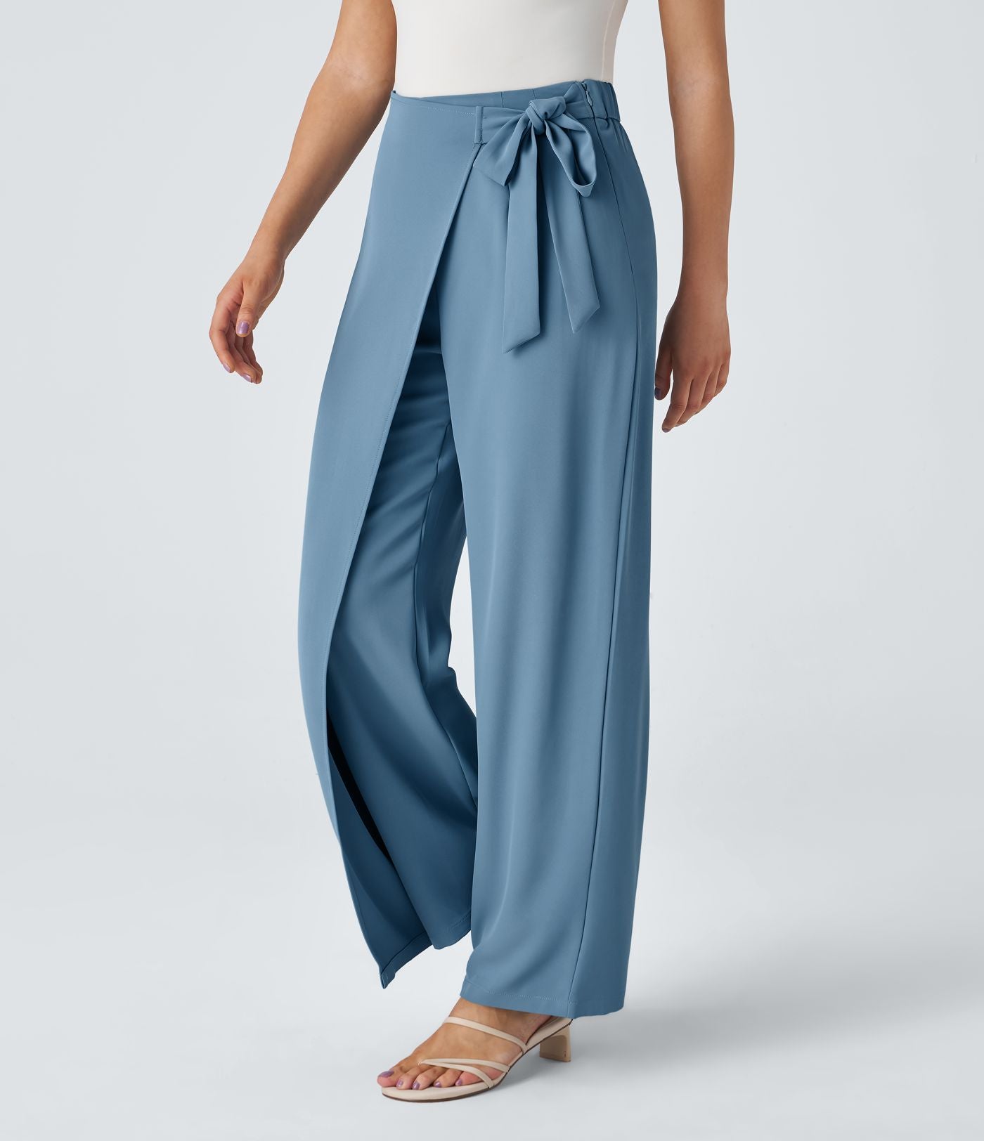 Pantalon Tailleur Large Fluide Taille Haute Fermeture Éclair Invisible
