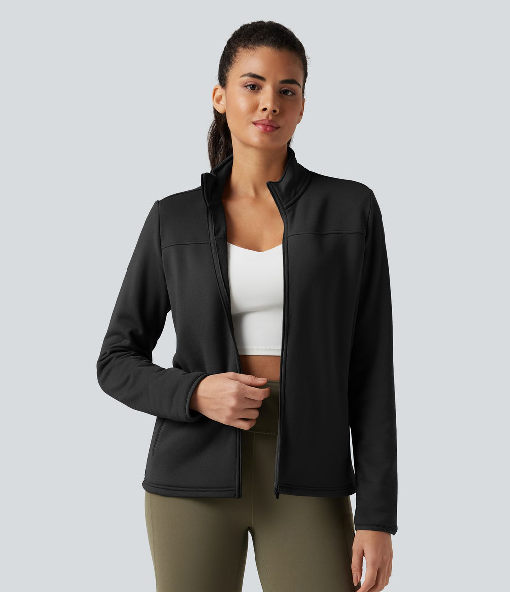 Veste de randonnée en polaire à col montant, manches longues et fermeture éclair avec poches