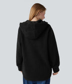 Sweat-shirt sherpa oversize à capuche et demi-zip avec ourlet arrondi et poches