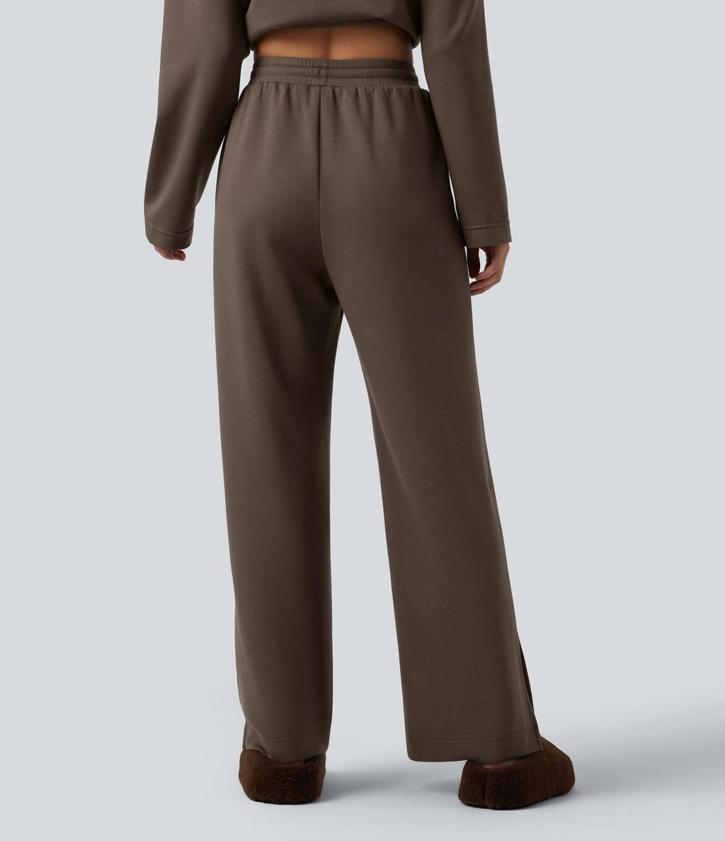 Jogging d'intérieur large taille haute avec cordon de serrage et poches