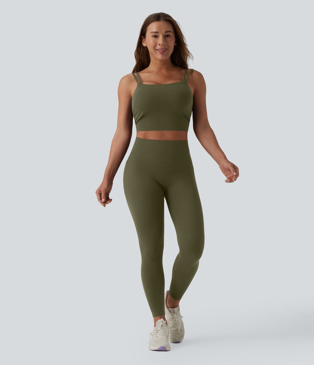 Débardeur de yoga cropped Halara UltraSculpt™ à doubles bretelles dos torsadé ouvert avec soutien-gorge intégré – Bonnets E-G