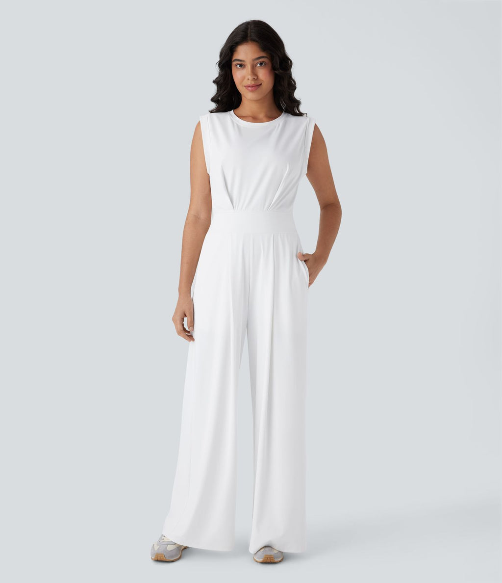 Softlyzero™ Quickdry col rond sans manches dos ajouré avec poche latérale combinaison de yoga - Édition Easy Peasy