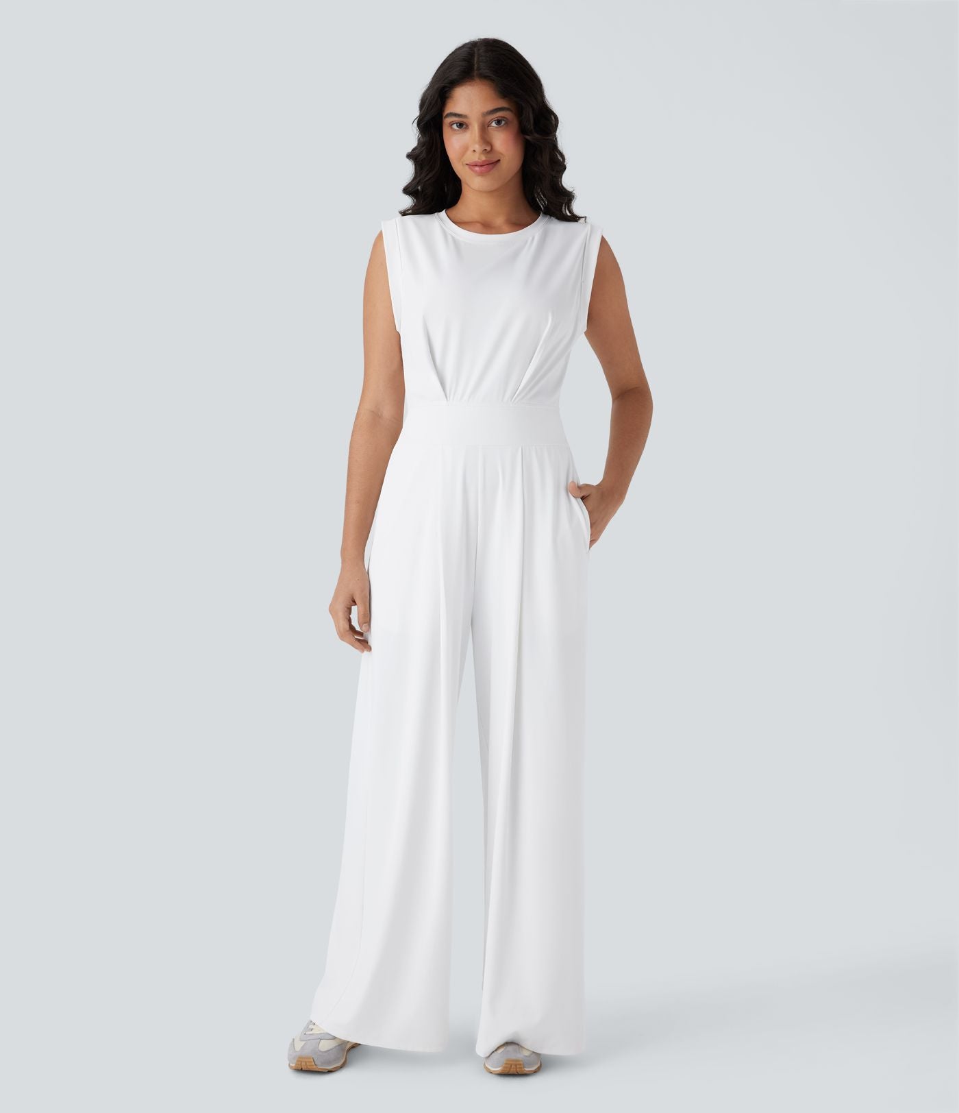 Softlyzero™ Quickdry col rond sans manches dos ajouré avec poche latérale combinaison de yoga - Édition Easy Peasy