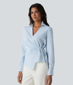 Chemise tailleur portefeuille manches longues à rayures et nœuds latéraux