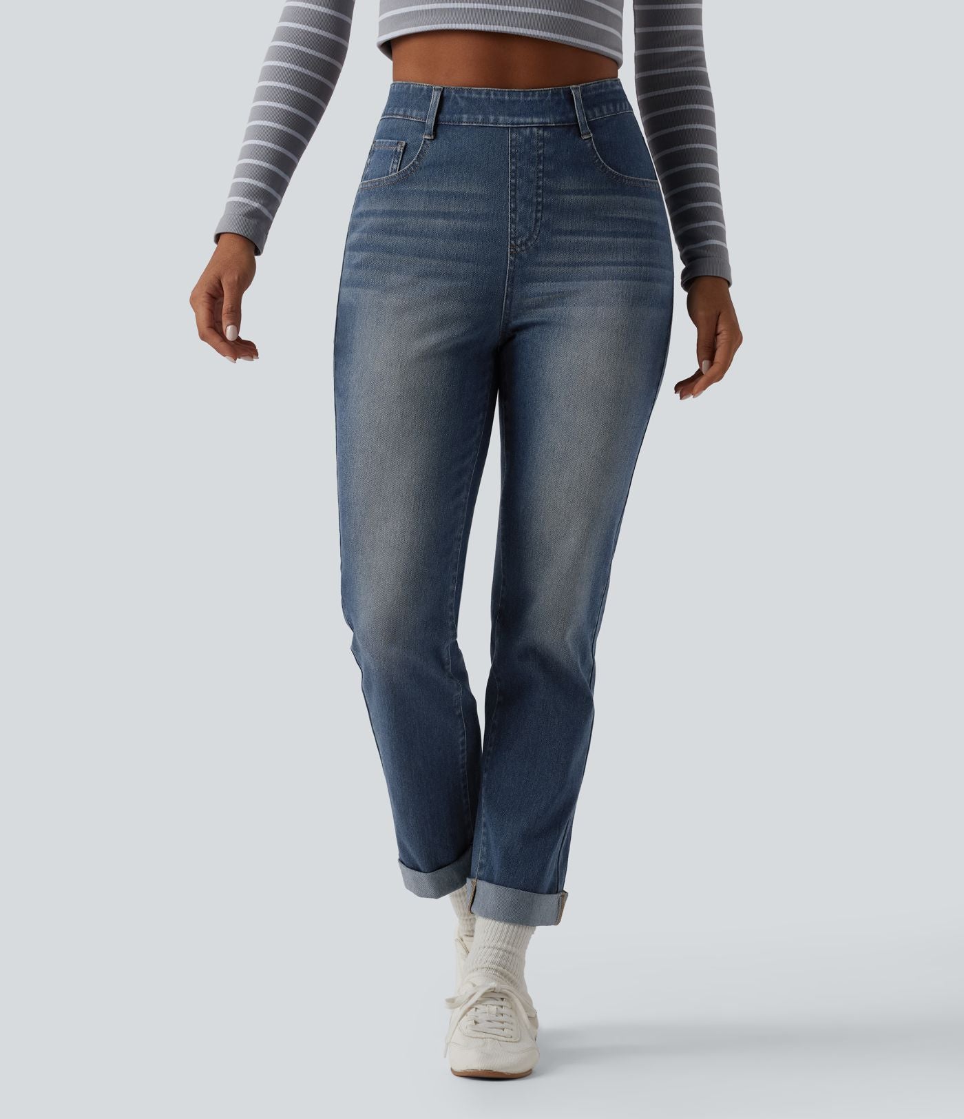 Jean décontracté Halara Flex™ ajusté taille haute ourlet retroussé avec poches