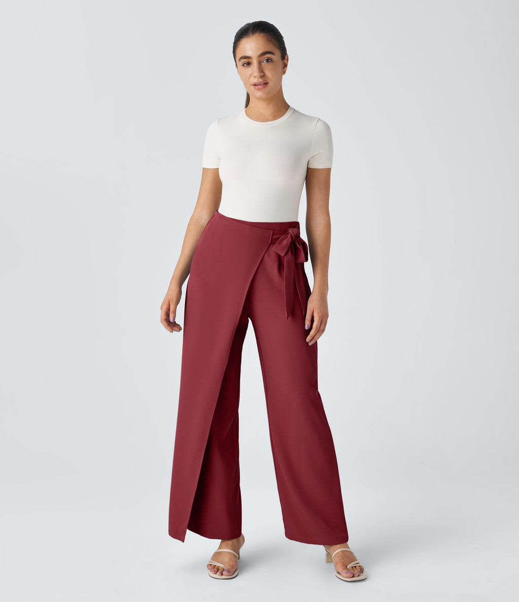 Pantalon Tailleur Large Fluide Taille Haute Fermeture Éclair Invisible