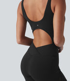 SoftlyZero™ Combinaison yoga évasée à col cœur avec découpes, dentelle contrastée et poches - UPF50+