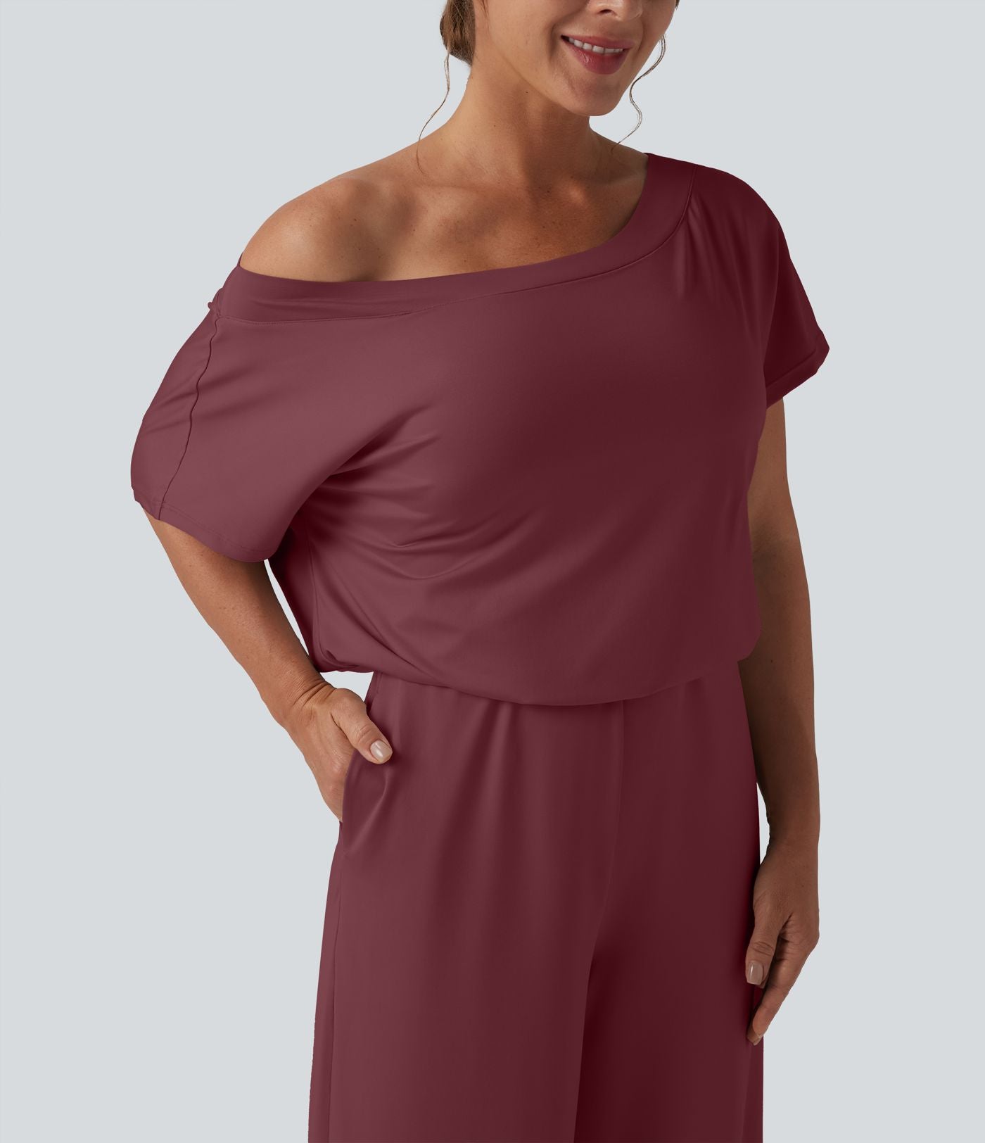 Combinaison casual asymétrique manches courtes avec poches et fente - Easy Peasy
