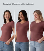 T-shirt décontracté col rond échancré à manches courtes avec soutien-gorge intégré bonnets B-DD