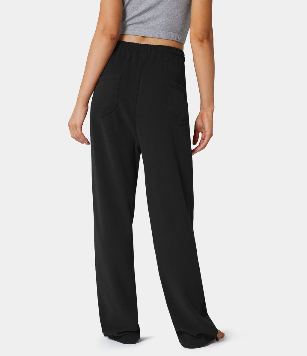 Sweatpants en Coton à Jambes Évasées avec Taille Élastique Intérieure Cordon de Serrage et Poche Latérale