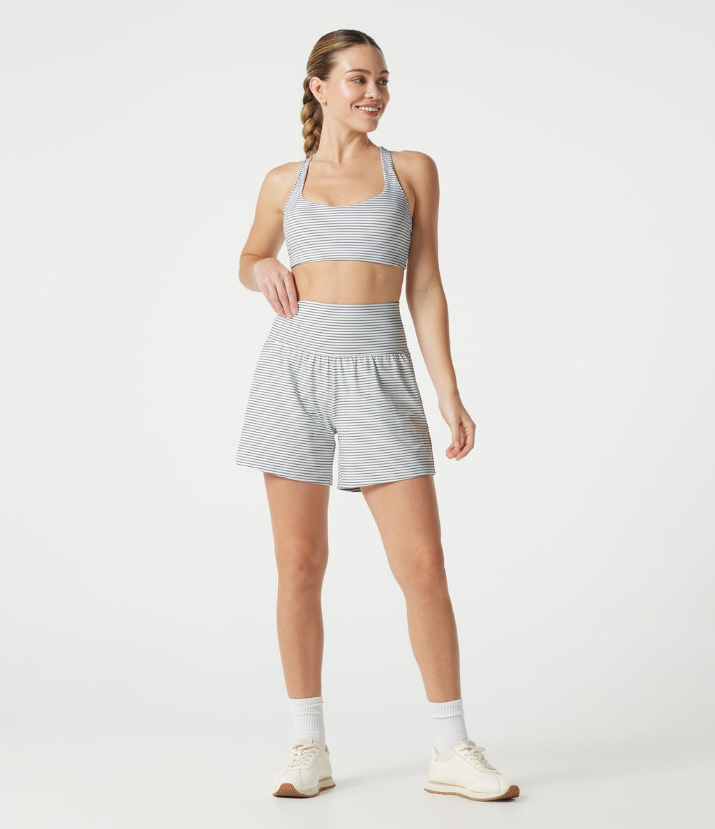 Short de yoga rayé 2-en-1 taille très haute 12,5 cm avec poches