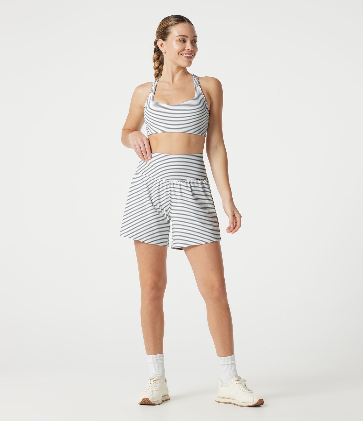 Short de yoga rayé 2-en-1 taille très haute 12,5 cm avec poches