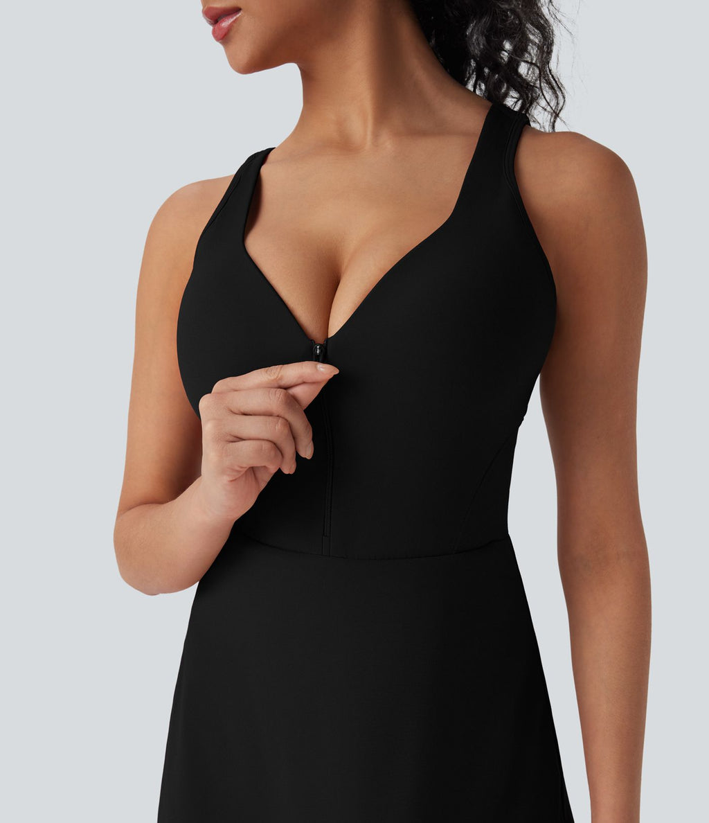Robe de sport yoga 2-en-1 SoftlyZero™ Plush push-up coques moulées fermeture éclair avec poches édition Easy Peasy E-G