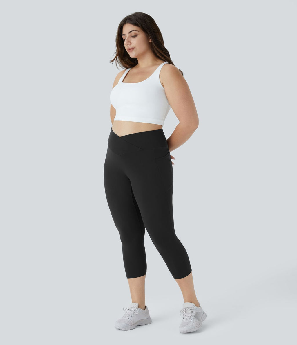 Softlyzero™ Legging Capri de Yoga Grande Taille Taille Haute avec Poche et Découpe Croisée