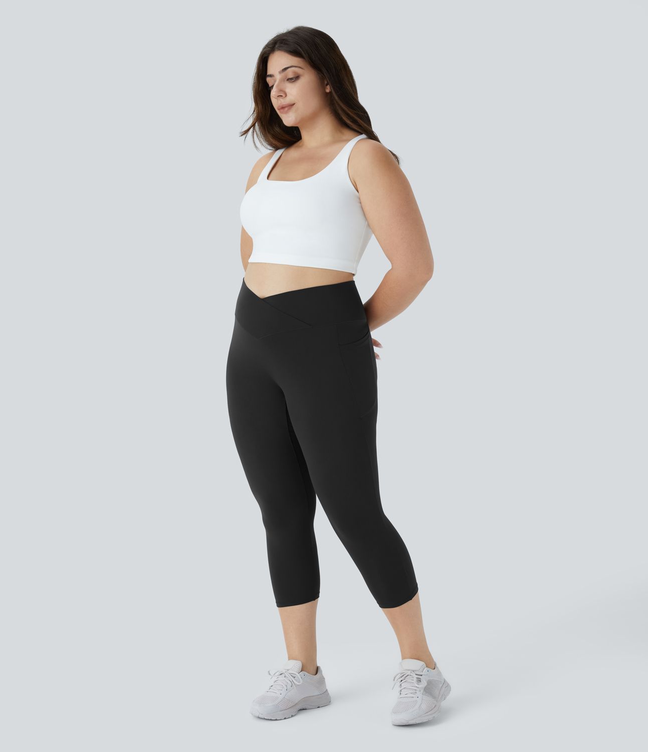Softlyzero™ Legging Capri de Yoga Grande Taille Taille Haute avec Poche et Découpe Croisée