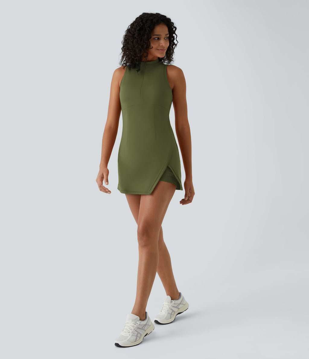 Robe de Tennis Mini Sport 2 Pièces avec Fermeture Éclair Dos Nageur et Poches Latérales Fendues