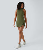 Robe de Tennis Mini Sport 2 Pièces avec Fermeture Éclair Dos Nageur et Poches Latérales Fendues