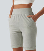 Short sweat décontracté taille haute à ourlet roulé avec poches