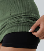 Mini-Jupe Casual en Velours Côtelé 2 en 1 Fermeture Éclair Invisible Taille Haute