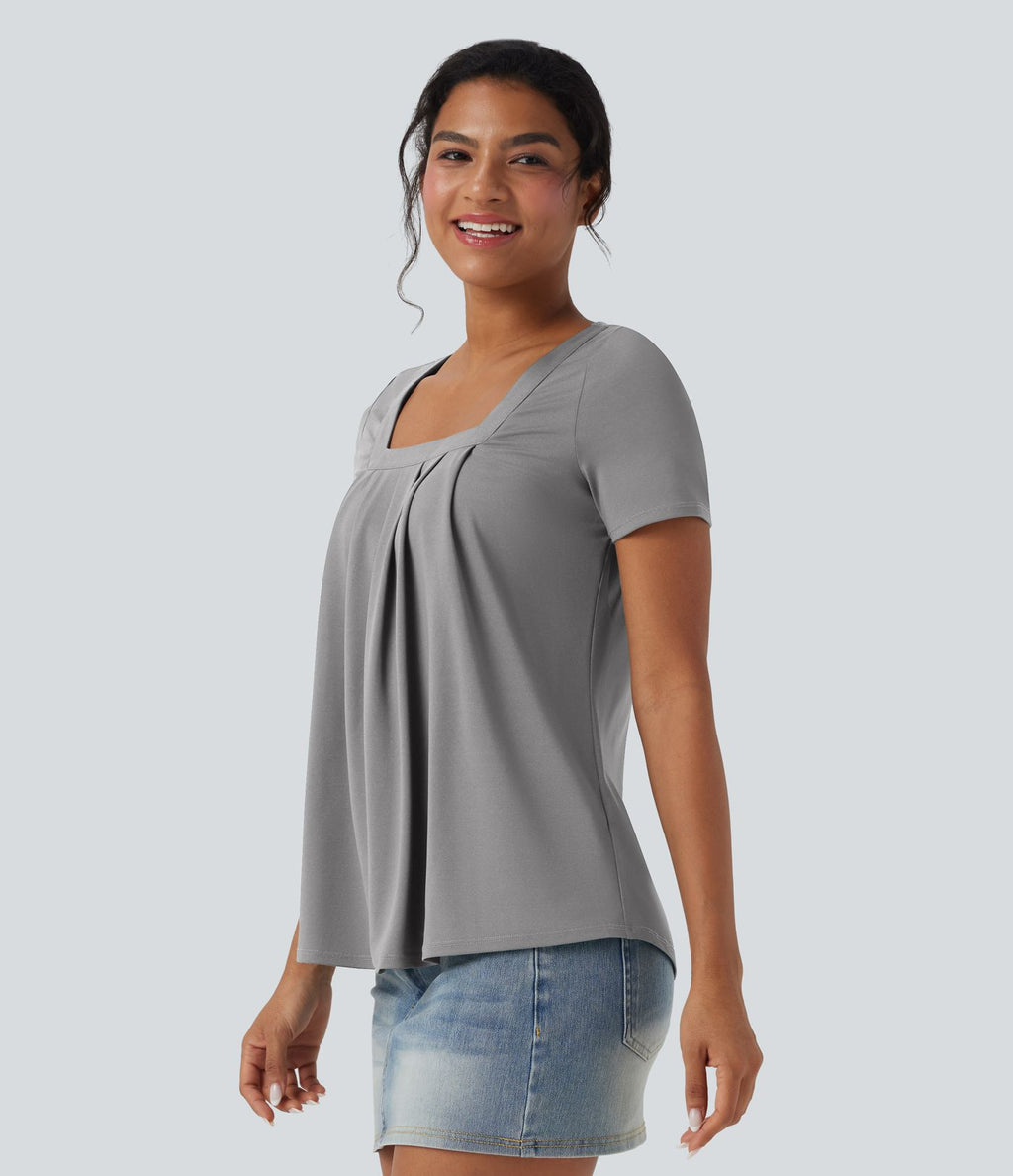 Haut casual col carré manches courtes
