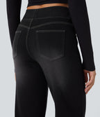 Jean décontracté Halara Flex™ taille haute, extensible, délavé, jambes droites avec poches multiples