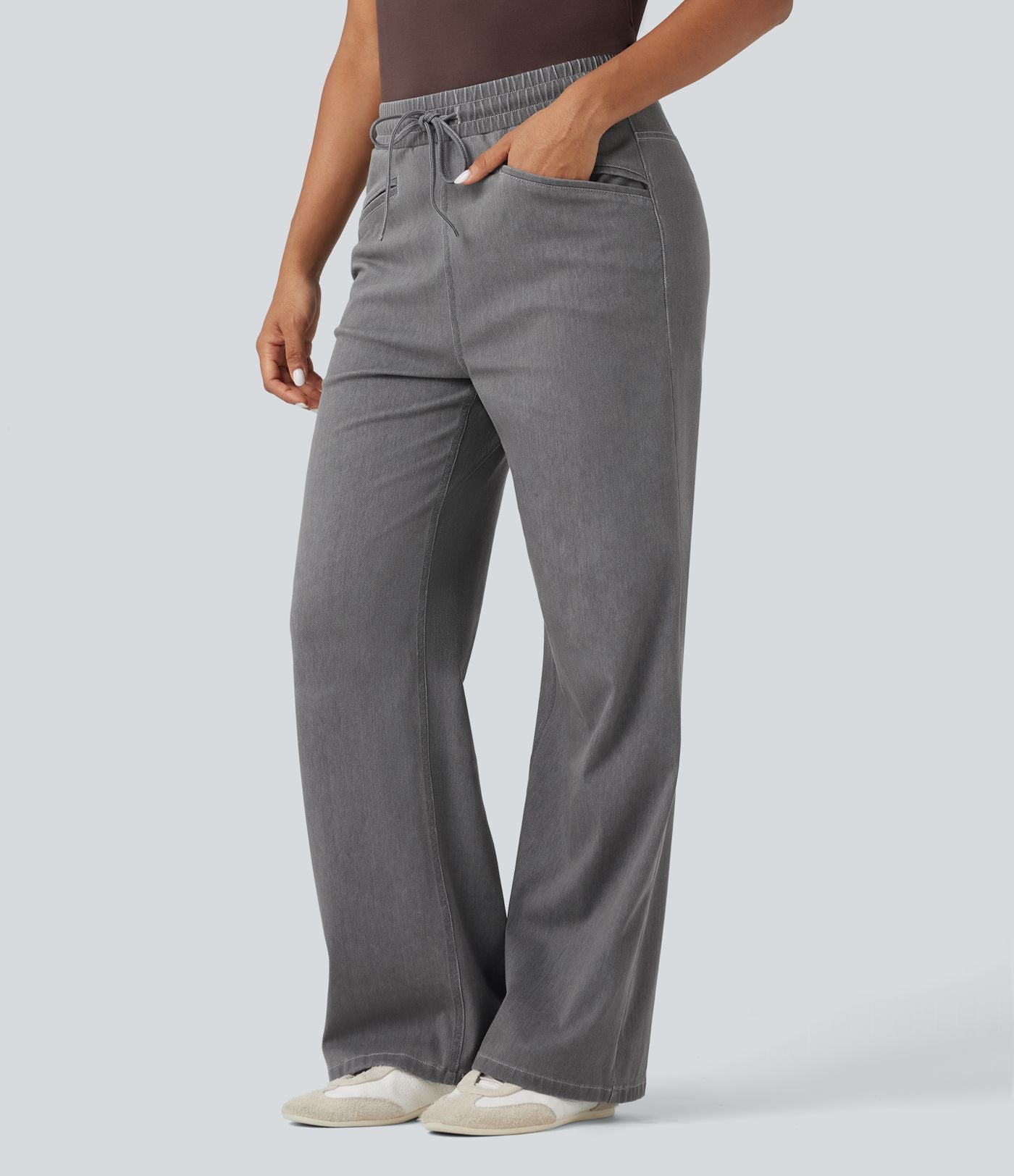 Jean Halara Flex™ taille haute large à cordon de serrage en maille extensible effet frais InstantCool avec poches