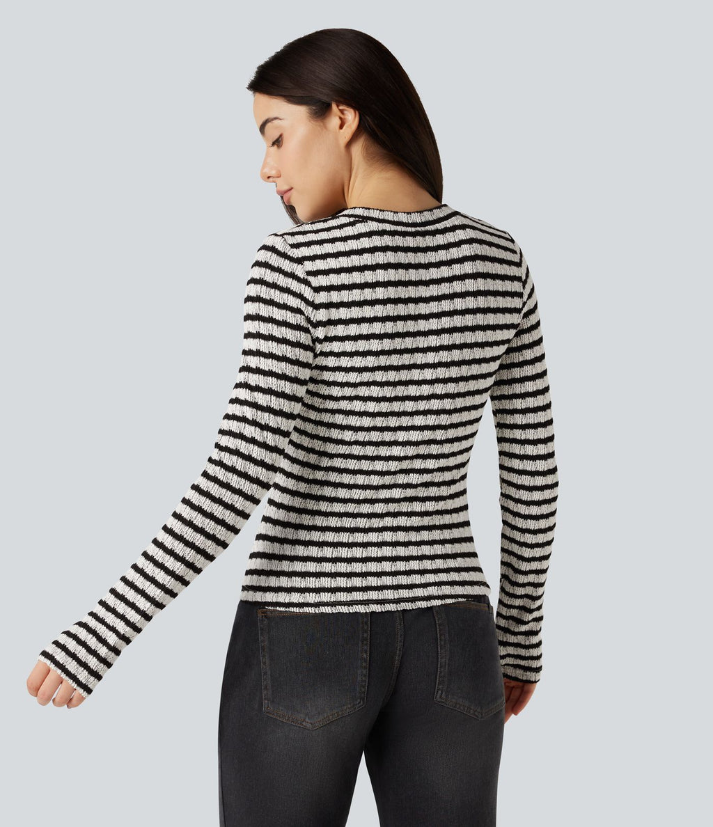 T-shirt rayé col Henley manches longues avec trous pouces