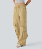 Pantalon cargo décontracté large à cordon, taille mi-haute, avec poches