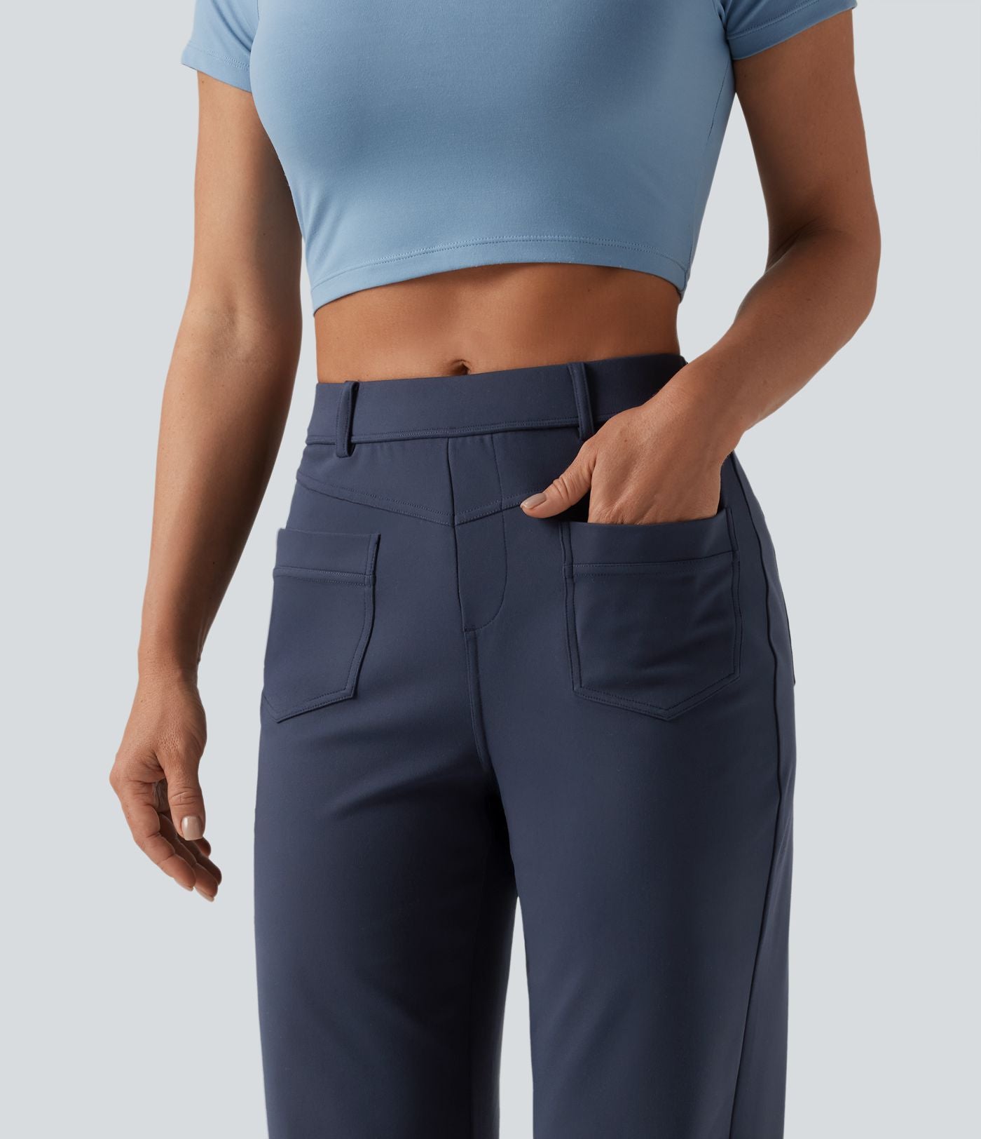 Pantalon décontracté DayStretch taille mi-haute coupe droite avec poches