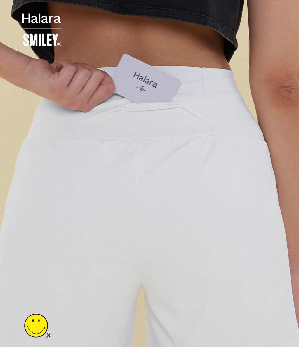 Short de yoga 2-en-1 Halara X Smiley® SoftlyZero™ Airy 12,5 cm taille très haute effet frais InstantCool avec poches, longueur allongée