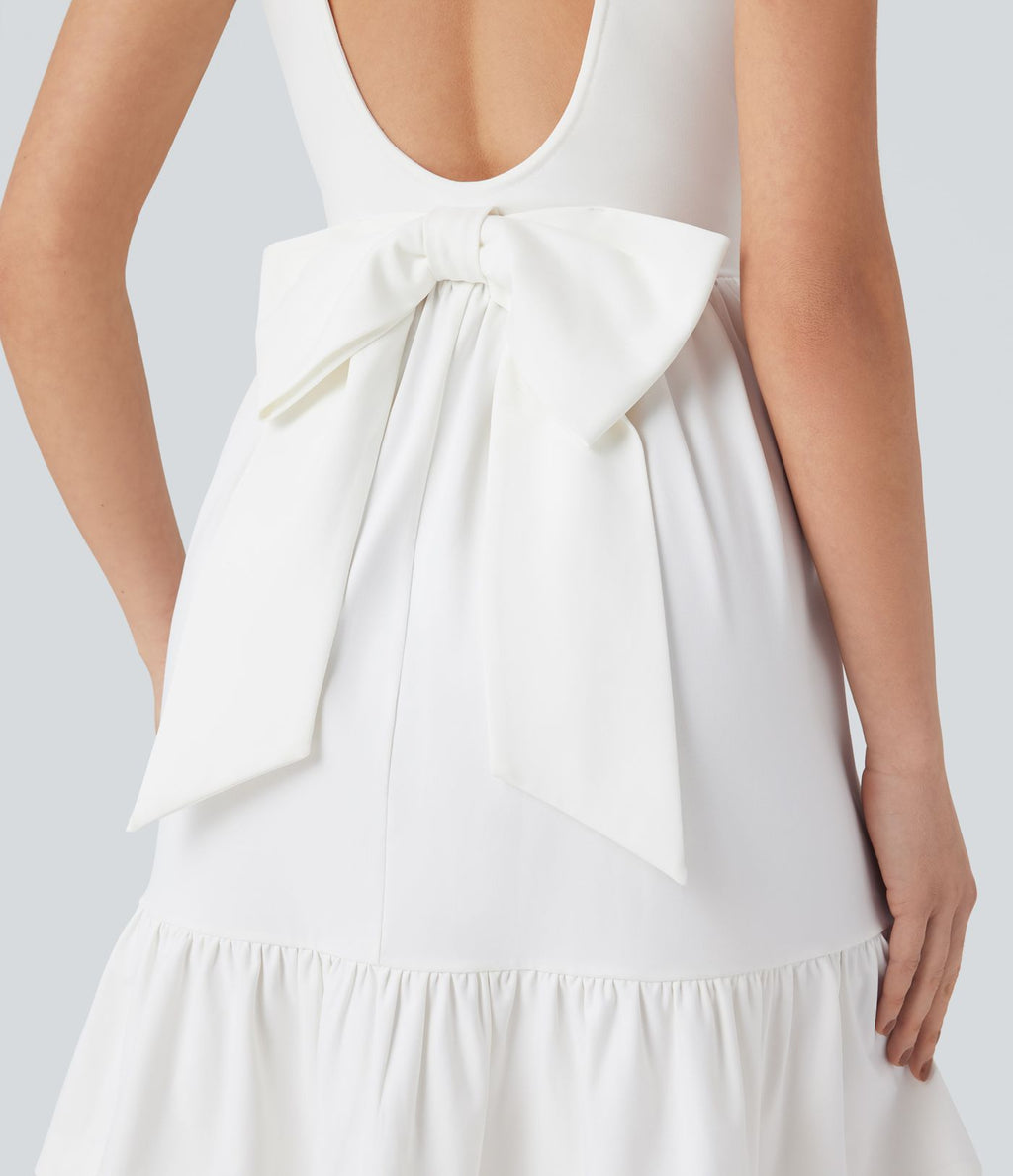 Robe mini col bateau dos échancré avec nœud