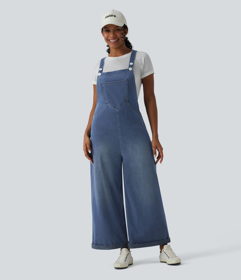 Halara Flex™ Salopette en denim coupe large avec poches