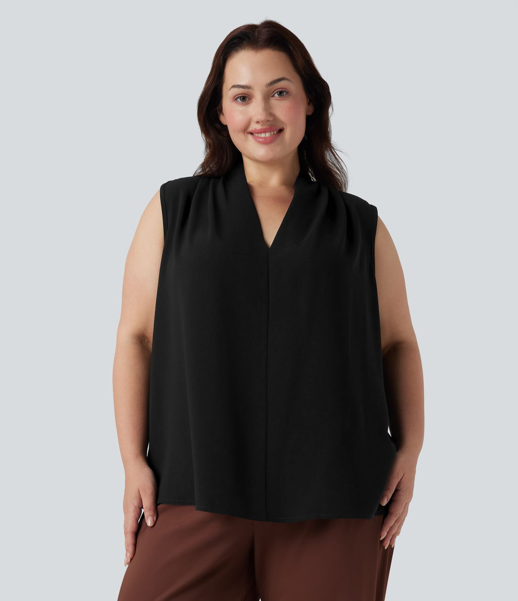 Blouse travail grande taille col V sans manches